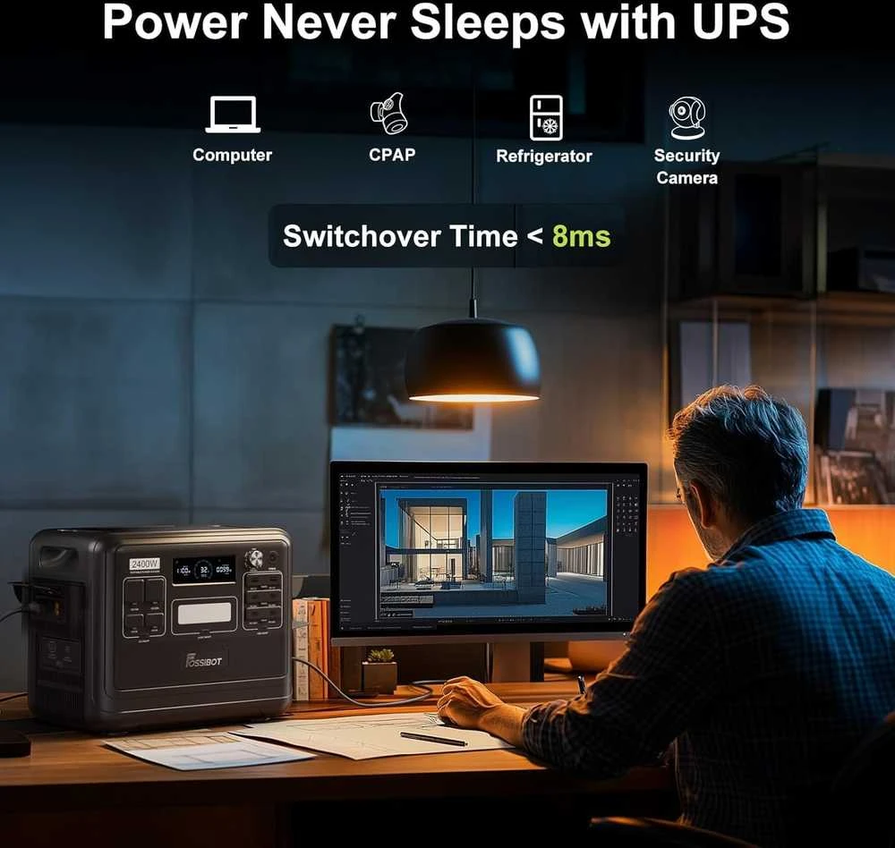 FOSSiBOT nešiojama elektros stotelė 2048Wh 2400W LiFePO4 UPS, 13 jungčių, F2400