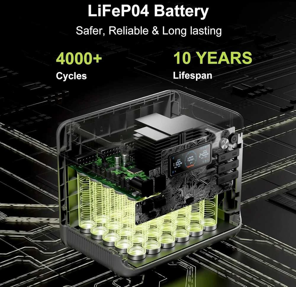 FOSSiBOT nešiojama elektros stotis 2400 W 2048 Wh LiFePO4 su AC išėjimais F2400