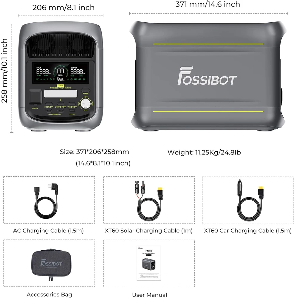 FOSSiBOT nešiojamoji įkrovimo stotelė 1024 Wh 1800 W LiFePO4 F1800