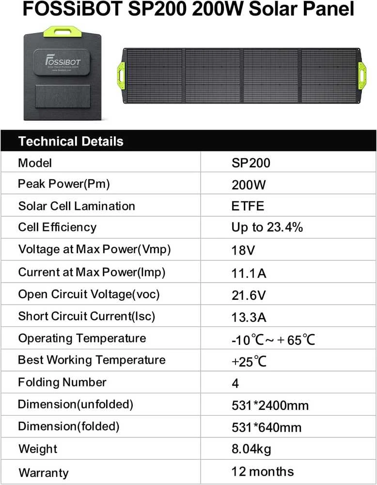 FOSSiBOT saulės panelė 200 W, monokristalinis, sulankstomas, MC4 jungtis, SP200