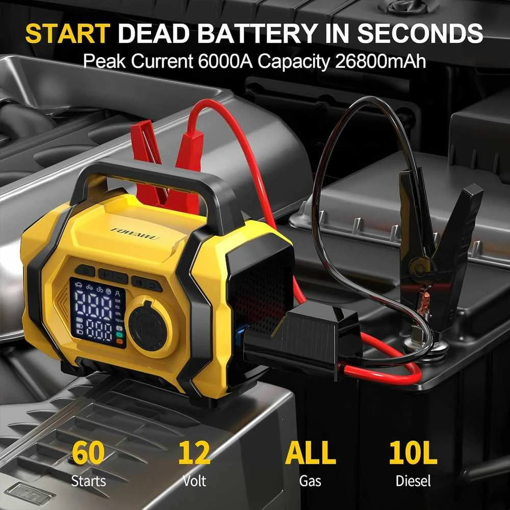 FOWAWU 6000 A automobilio užvedimo starteris su oro kompresoriumi, 12 V, 26800 mAh, ATJ-201B
