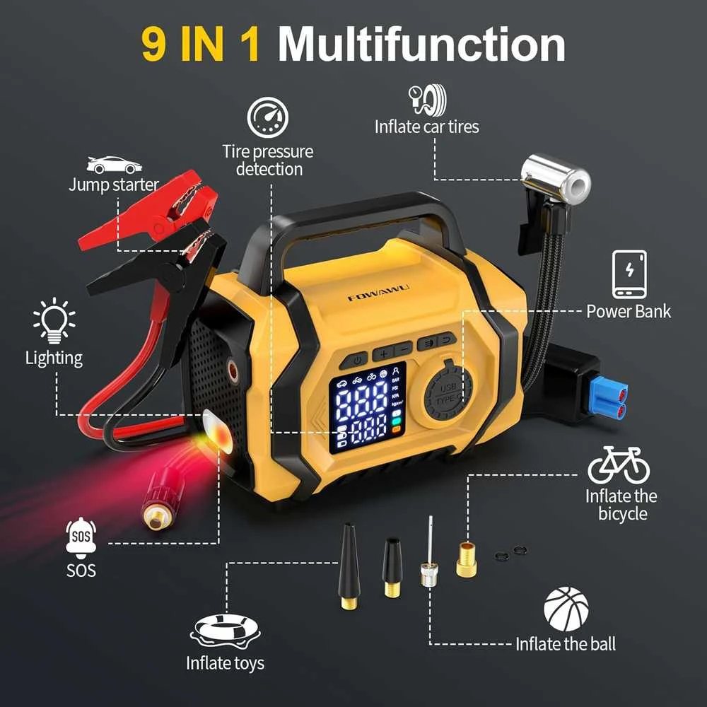 FOWAWU 6000 A automobilio užvedimo starteris su oro kompresoriumi, 12 V, 26800 mAh, ATJ-201B