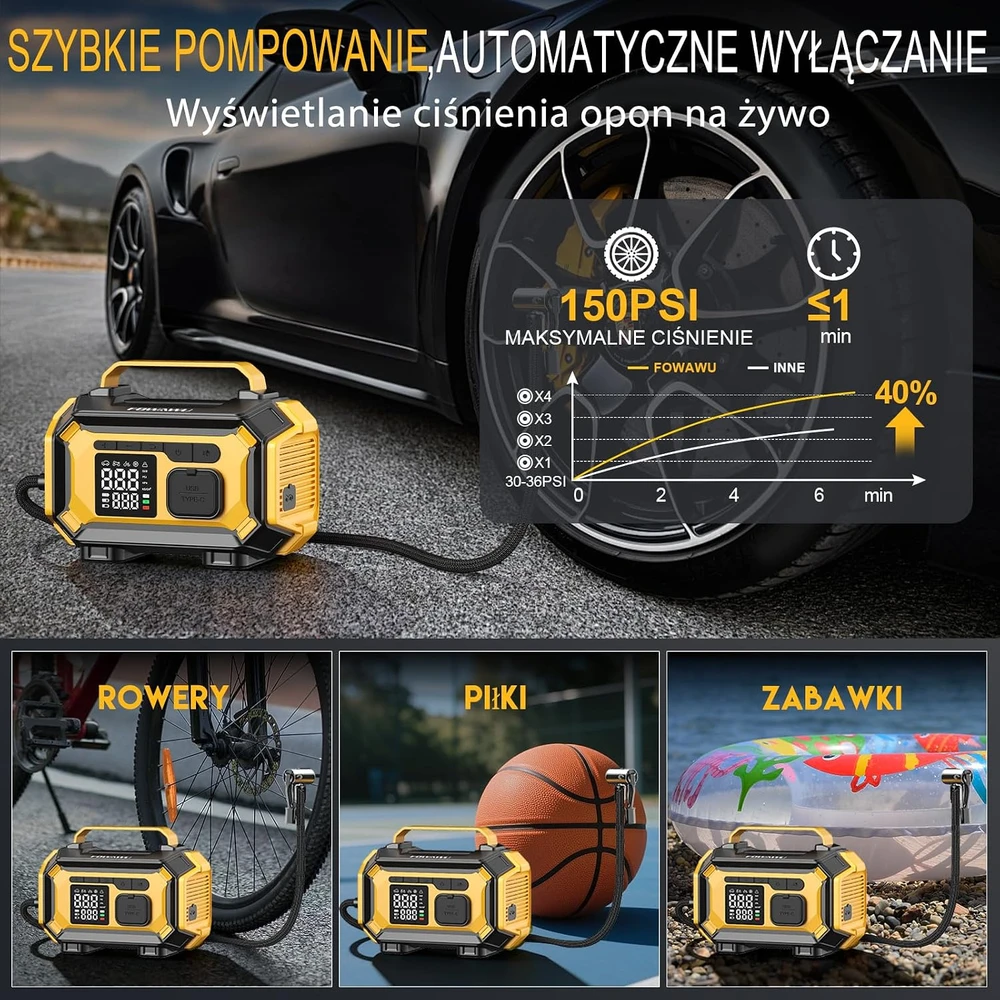 FOWAWU automobilinis užvedimo įrenginys su kompresoriumi 8000 A, 150 PSI, ATJ-2002