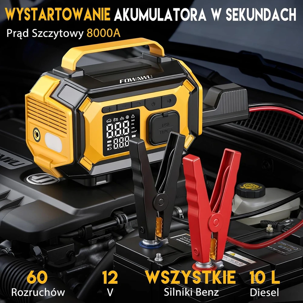 FOWAWU automobilinis užvedimo įrenginys su kompresoriumi 8000 A, 150 PSI, ATJ-2002