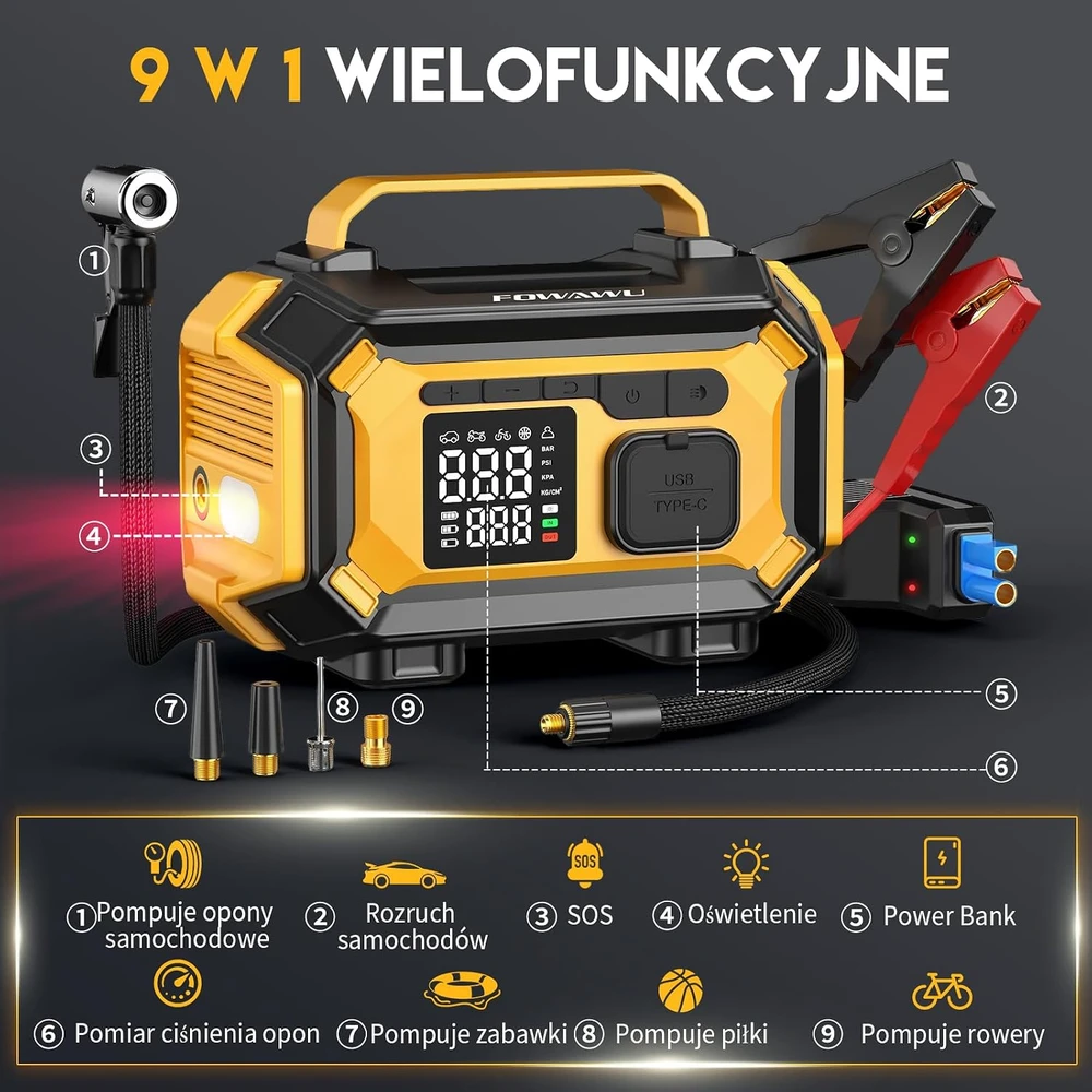FOWAWU automobilinis užvedimo įrenginys su kompresoriumi 8000 A, 150 PSI, ATJ-2002