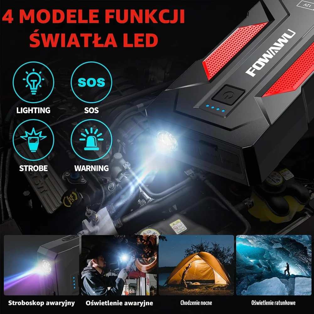 FOWAWU automobilio užvedimo įrenginys 12 V, 24800 mAh, 4000 A, F606