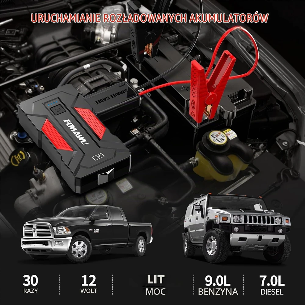 FOWAWU automobilio užvedimo įrenginys 12 V, 24800 mAh, 4000 A, F606