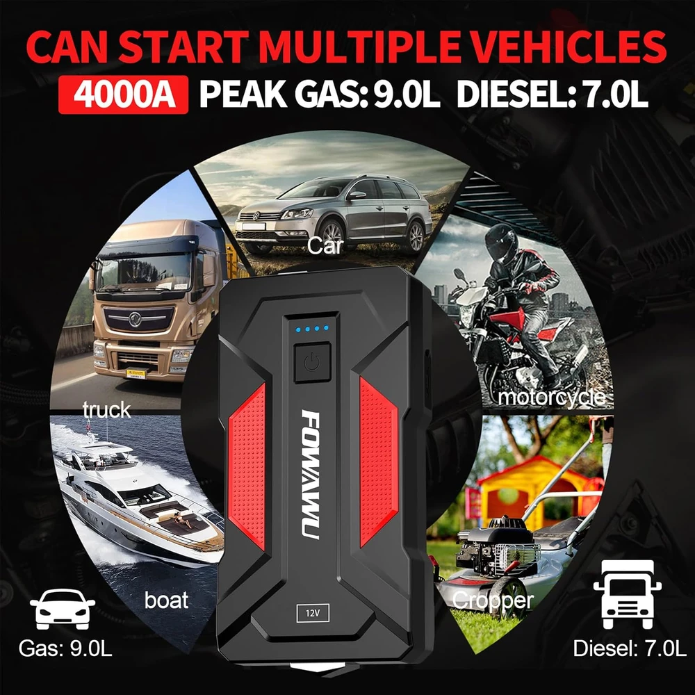 FOWAWU automobilio užvedimo įrenginys 12 V, 24800 mAh, 4000 A, F606
