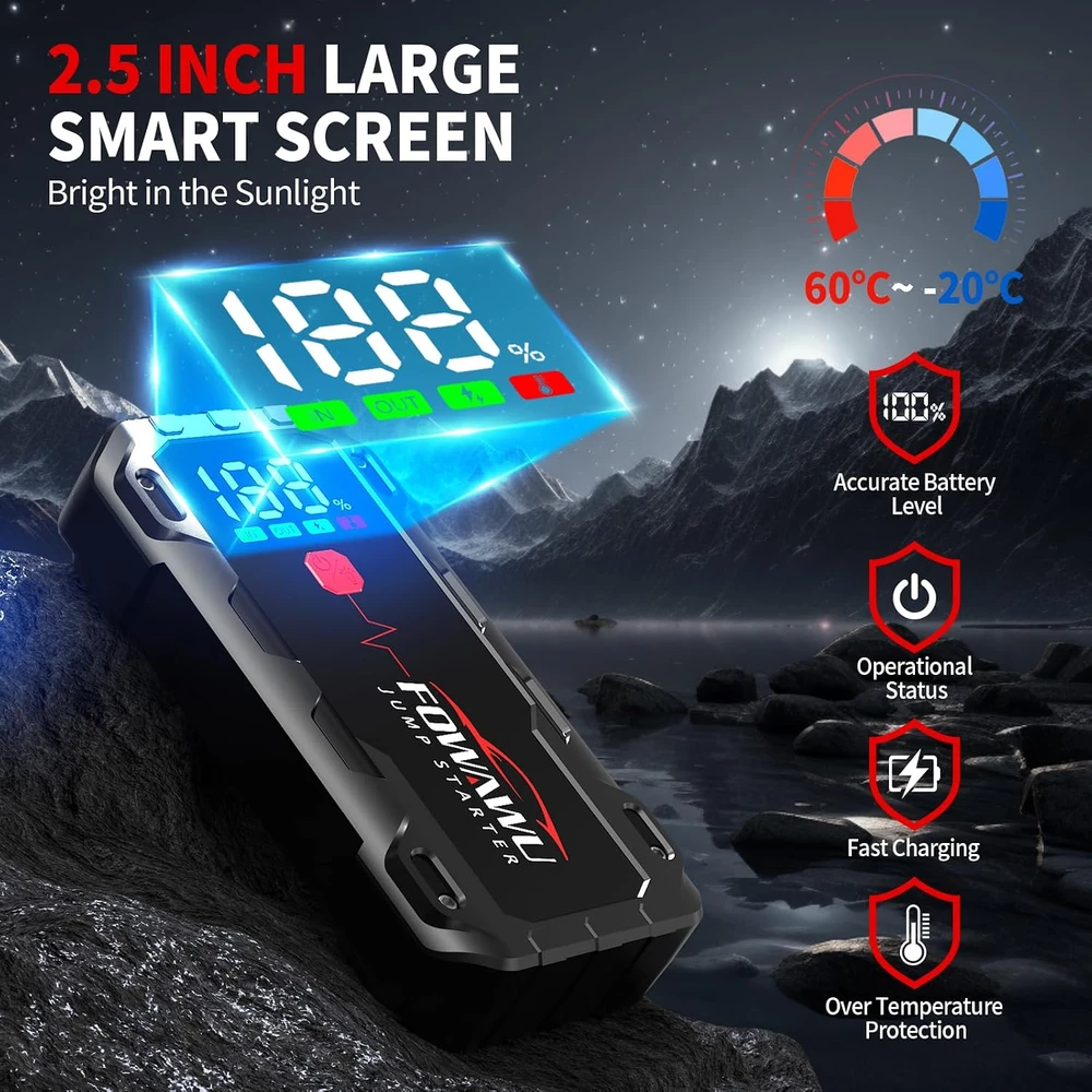 FOWAWU automobilio užvedimo įrenginys 6000 A, 22800 mAh, 12 V, F804