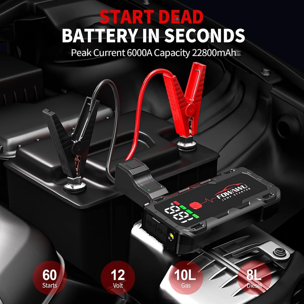 FOWAWU automobilio užvedimo įrenginys 6000 A, 22800 mAh, 12 V, F804