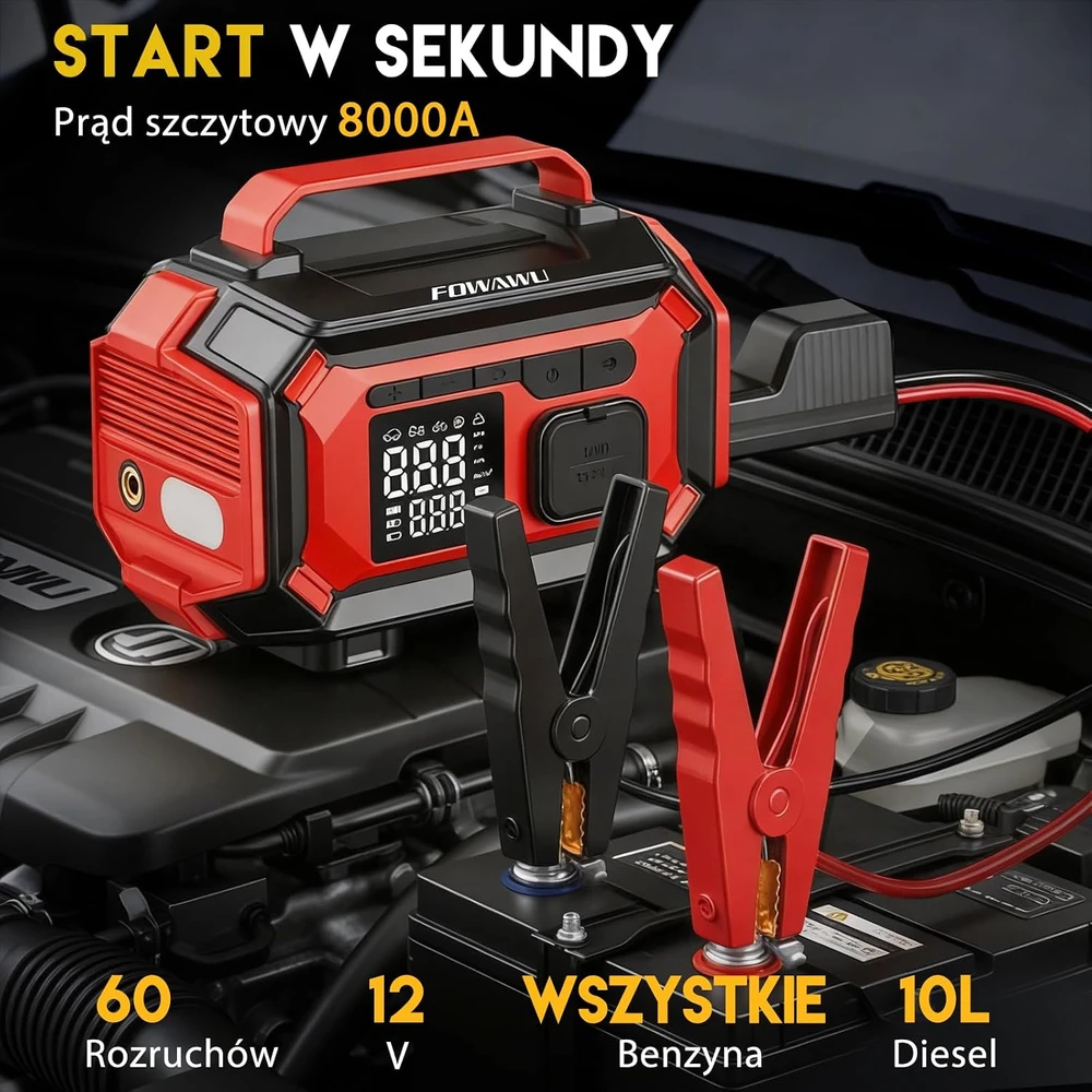 FOWAWU avarinis automobilio užvedimo įrenginys su kompresoriumi 8000 A, 150 PSI, ATJ-2002