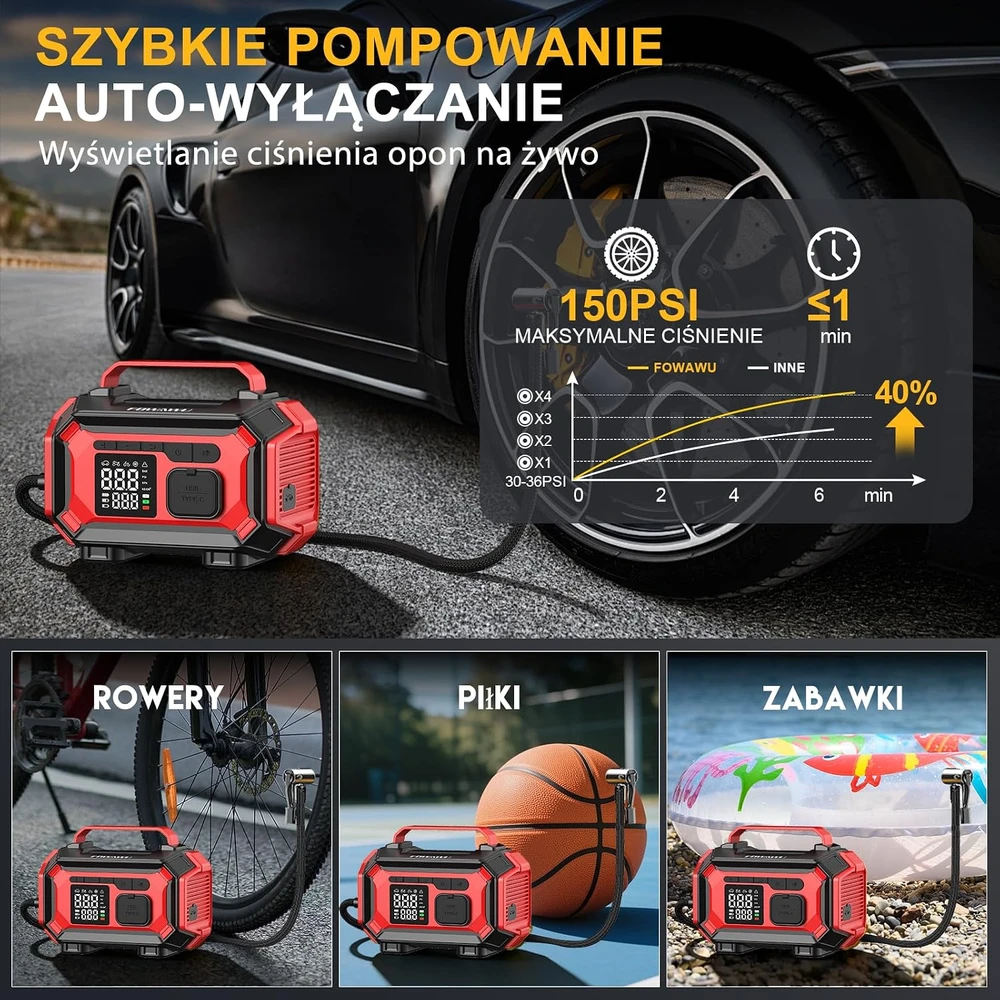 FOWAWU avarinis automobilio užvedimo įrenginys su kompresoriumi 8000 A, 150 PSI, ATJ-2002