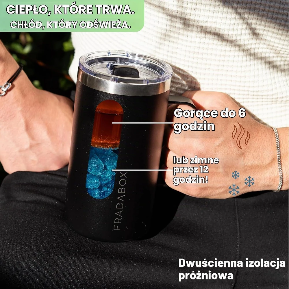 FRADABOX nerūdijančiojo plieno termopuodelis 600 ml, vakuuminis, su slankiuoju dangteliu TMB-0001-3
