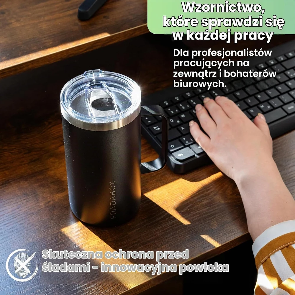 FRADABOX nerūdijančiojo plieno termopuodelis 600 ml, vakuuminis, su slankiuoju dangteliu TMB-0001-3