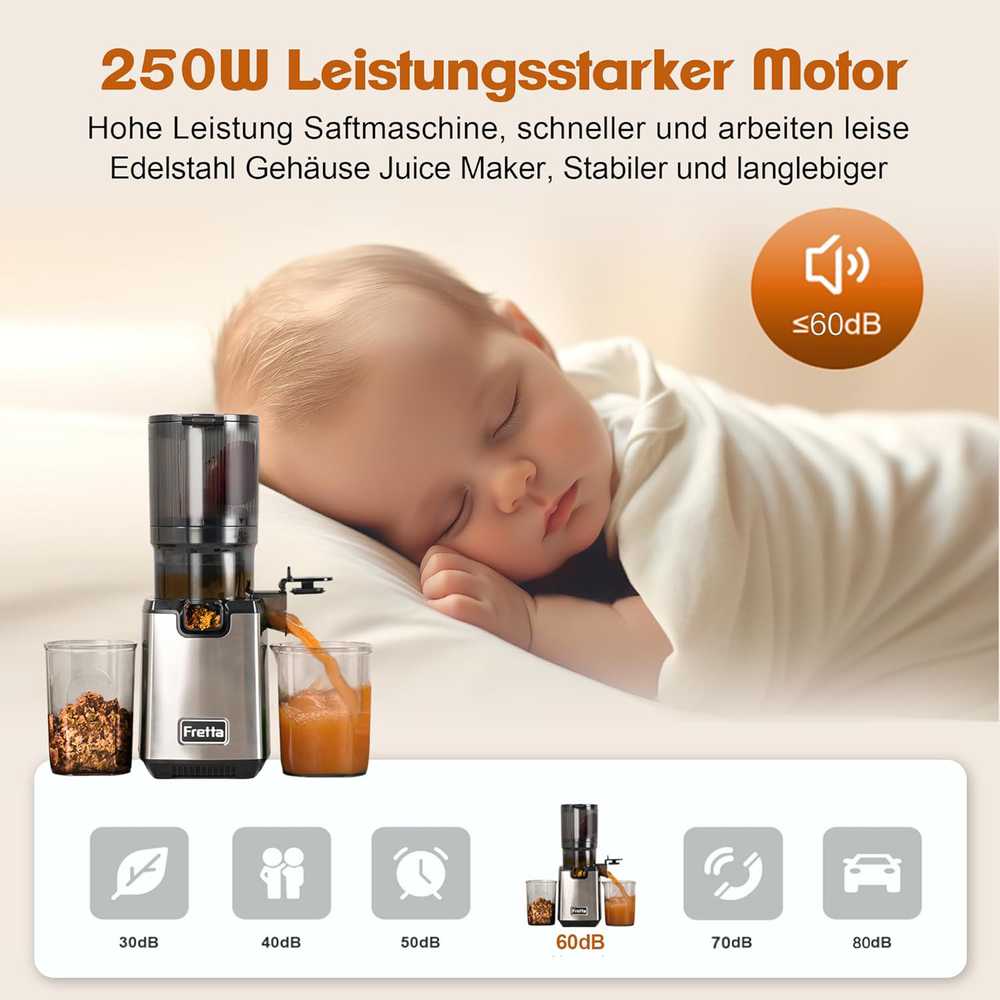 Fretta lėtaeigė sulčiaspaudė 1,8 l talpa, 250 W, plati 140 mm padavimo anga, F6000 Boost