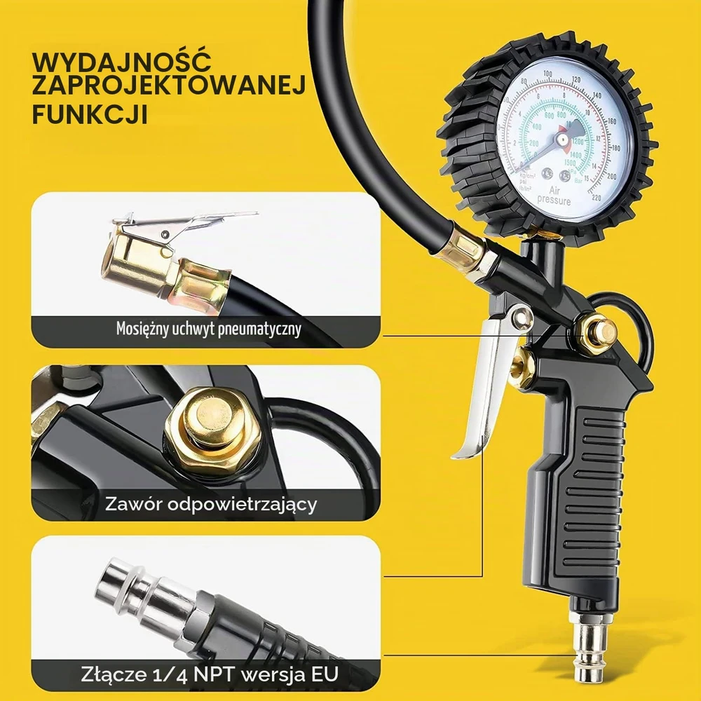 Frogetu padangų slėgio matuoklis su lanksčia žarna, 0–16 bar, YLB-YXC