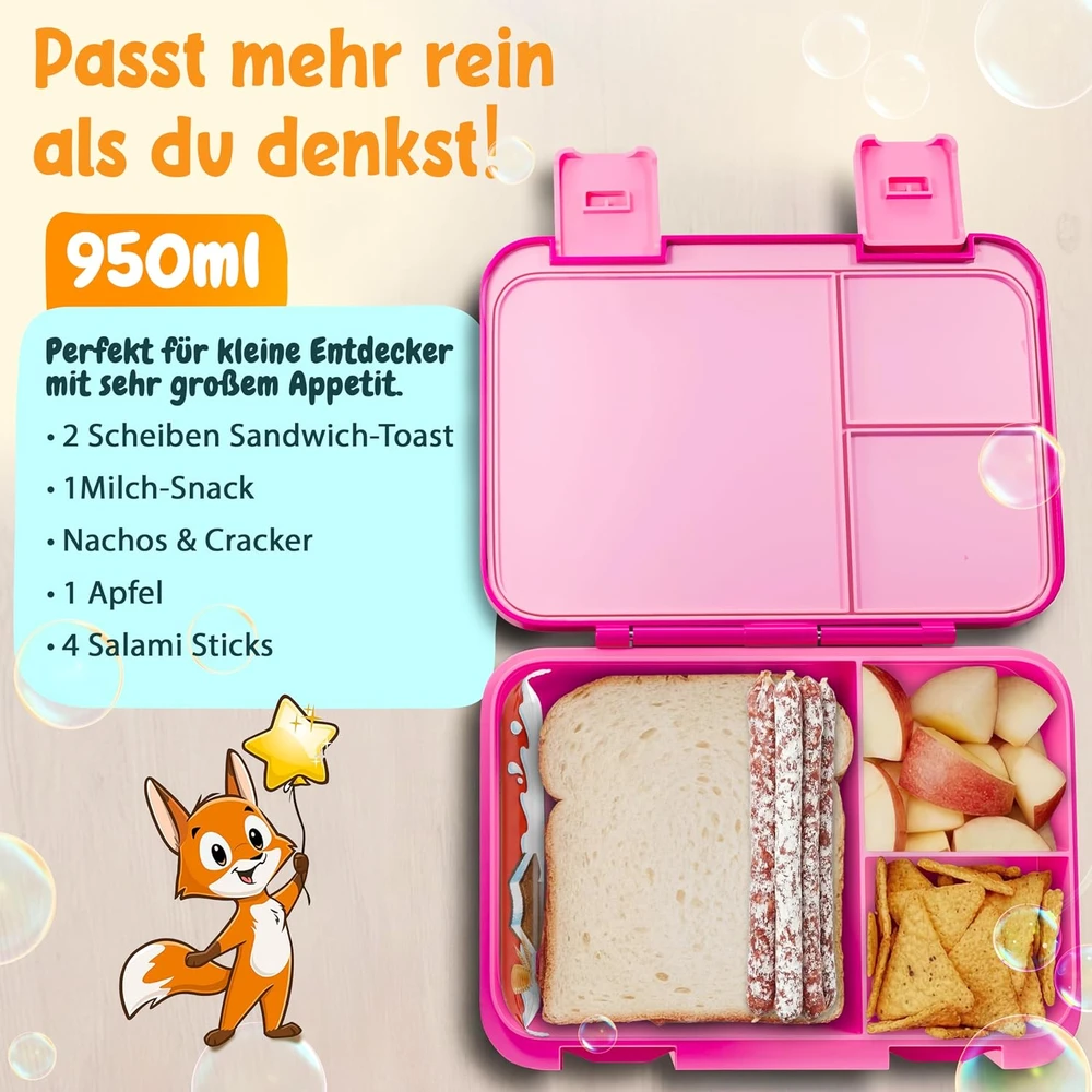 Funkelfuchs vaikiška pietų dėžutė su skyreliais, 950 ml, rožinė, LUMI