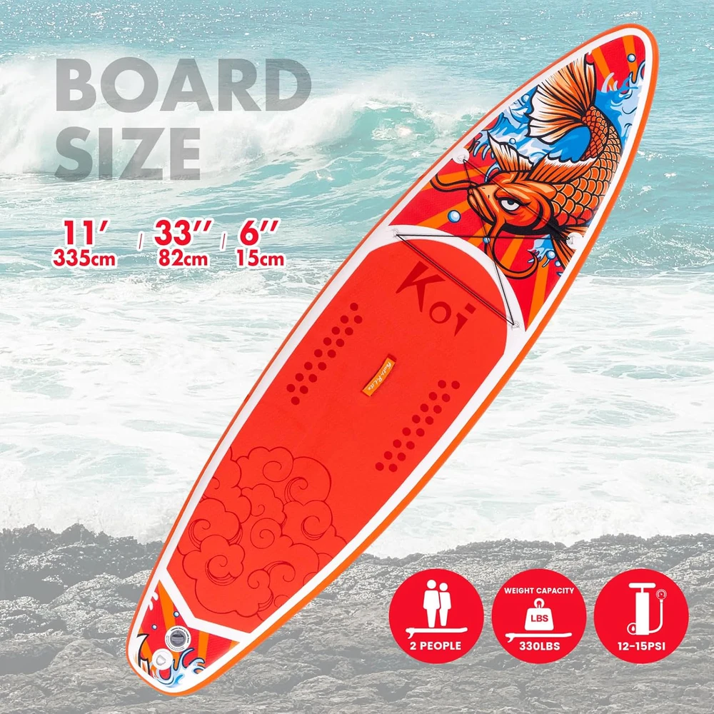 FunWater pripučiama irklentė SUP lentos rinkinys, PVC, 335x82x15 cm, raudona, SUPFR01D