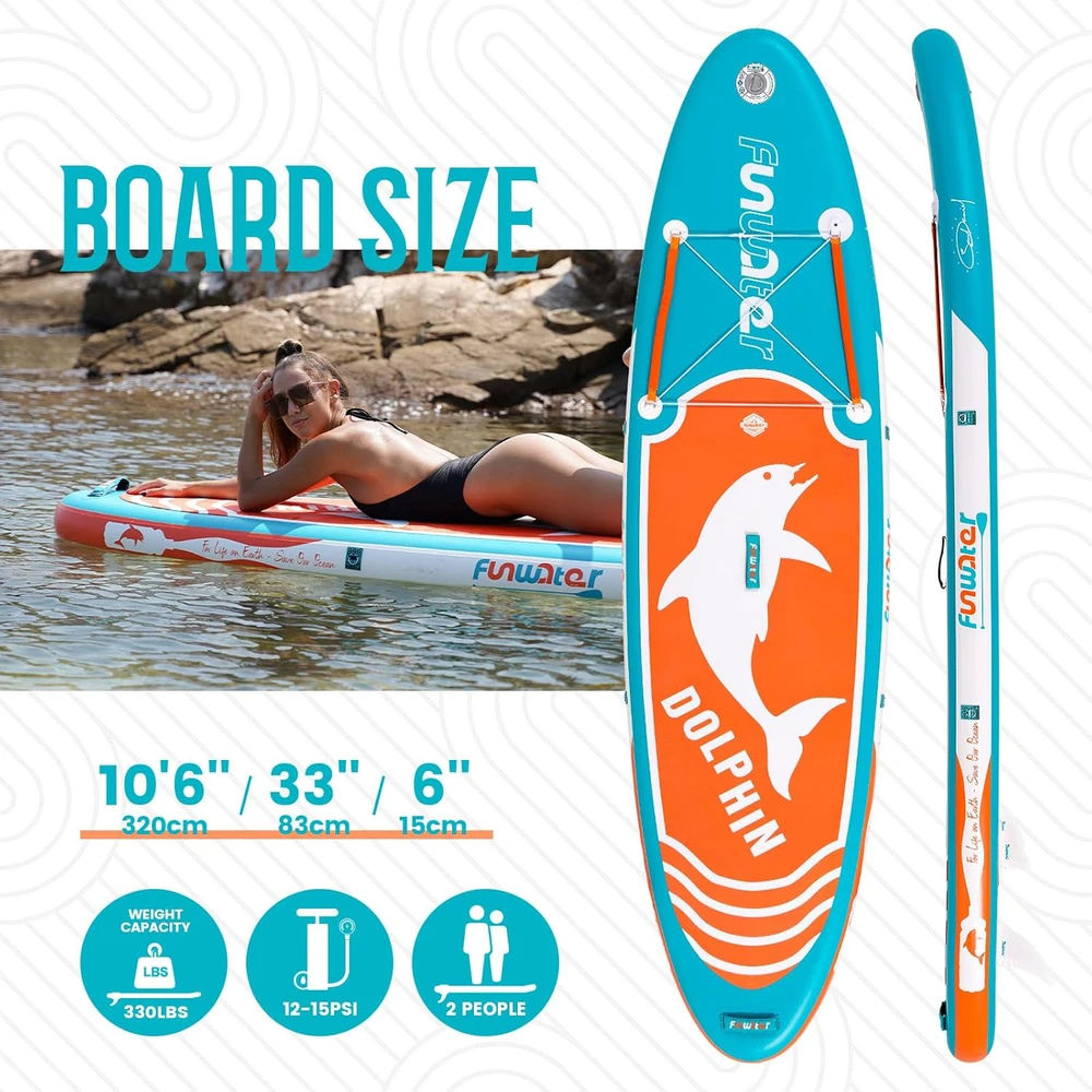 FunWater pripučiama SUP lenta, PVC, 3.2 m x 0.83 m, 15 cm storio, mėlyna, SUPFW08C