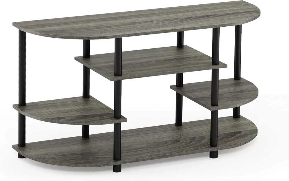 Furinno kampinė televizoriaus spintelė, 5 lentynų, 106,7 × 57,4 × 39,4 cm, dąb / juoda, 15116GYW/BK