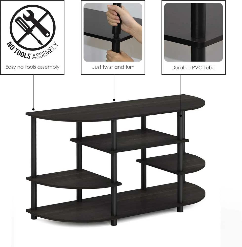 Furinno kampinė TV spintelė, medžio ir plastiko konstrukcija, 106,7 × 57,4 × 39,4 cm, espresso/juoda, 15116EX