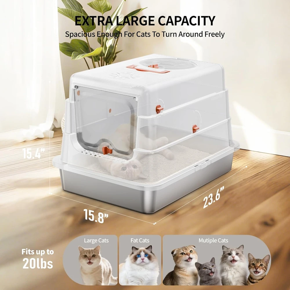 Fusblom uždara nerūdijančiojo plieno kačių tualeto dėžė XXL 60 × 40 × 39 cm H4CLB-W