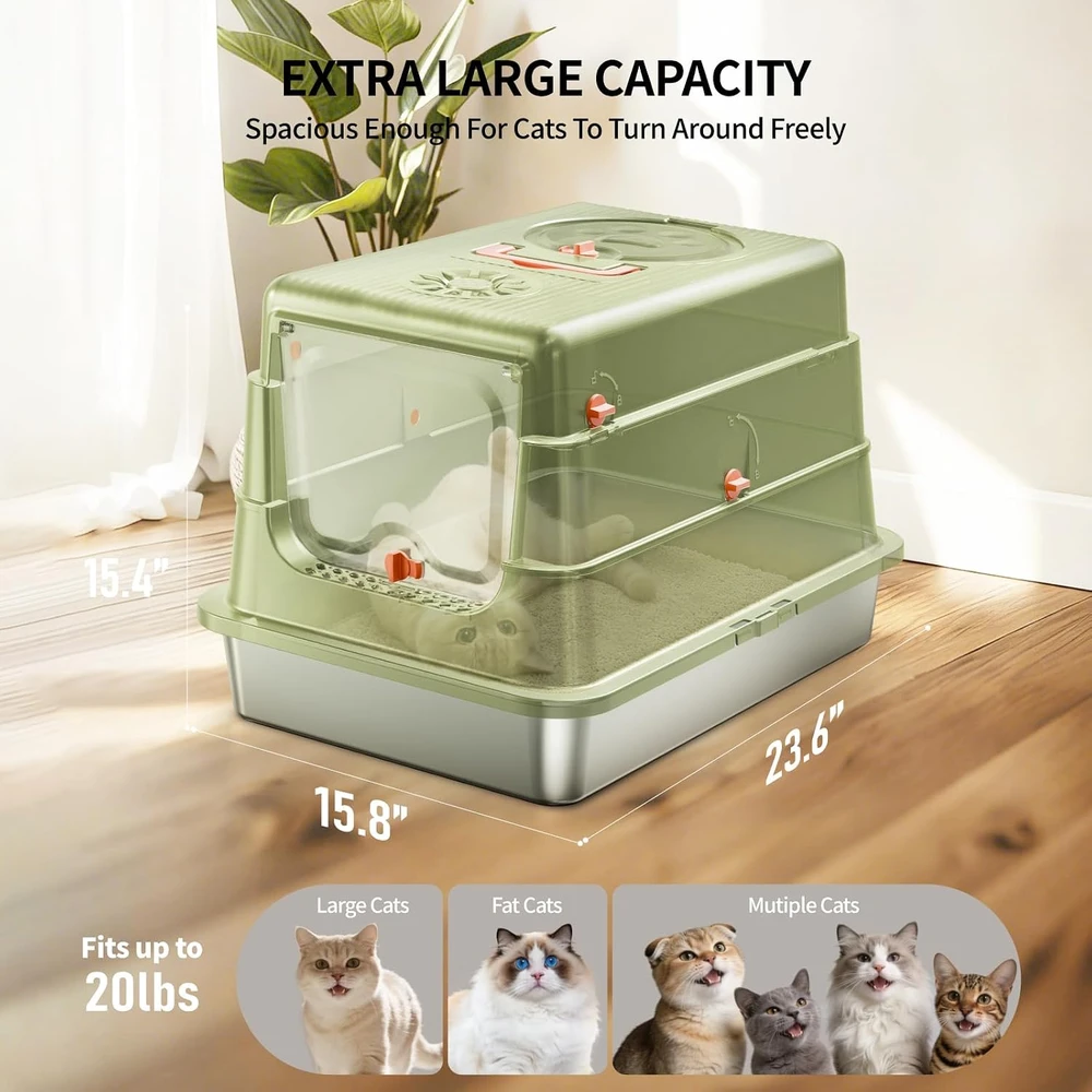 Fusblom uždara nerūdijančiojo plieno kačių tualeto dėžė XXL 60 × 40 × 40 cm H4CLB-W