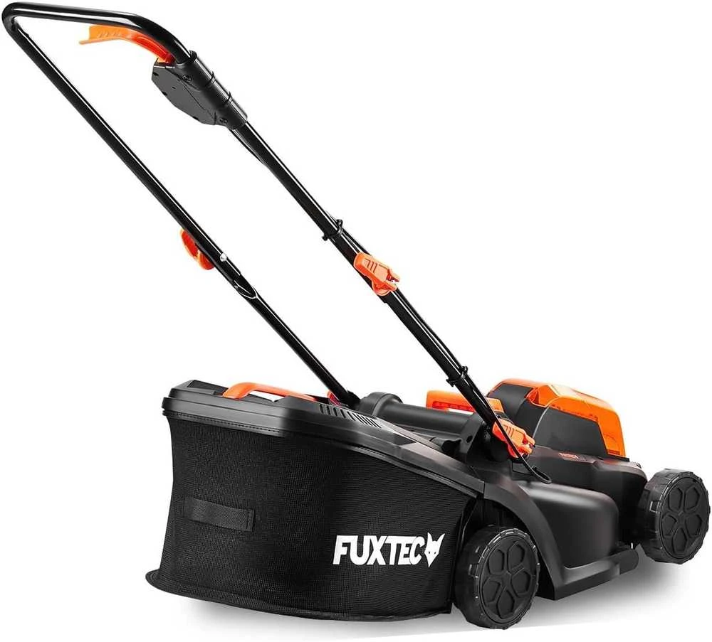 Fuxtec akumuliatorinė vejapjovė 40V 33 cm pjovimo plotis su 2x20V 2Ah ličio jonų akumuliatoriais ir dviguba įkrovimo stotimi FX-E1RM20-SET