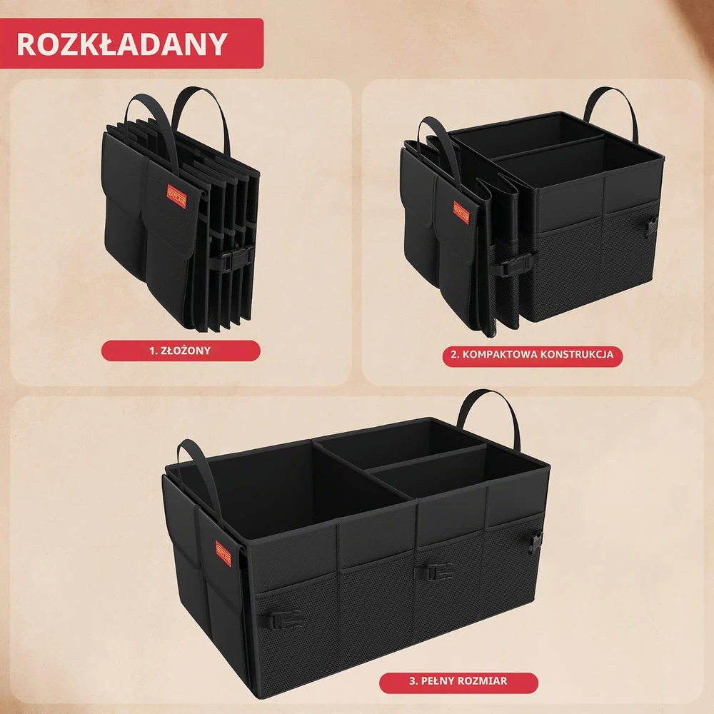 GADLANE automobilio bagažinės organizatorius, sulankstomas, nailoninis, 50 × 38 × 26 cm, GLLBO01