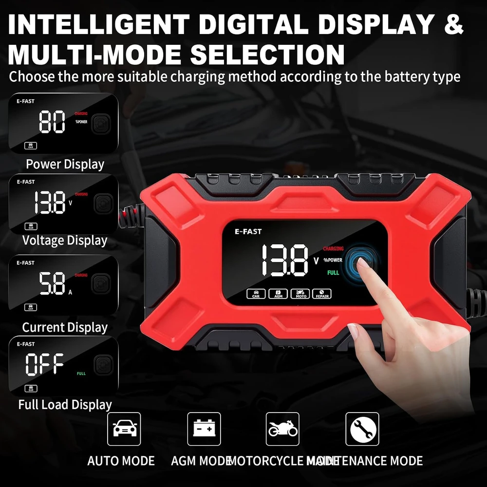 Gaethra automobilinio akumuliatoriaus įkroviklis 12 V 6 A su LCD, 12V 6A