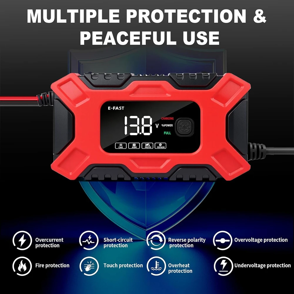 Gaethra automobilinio akumuliatoriaus įkroviklis 12 V 6 A su LCD, 12V 6A