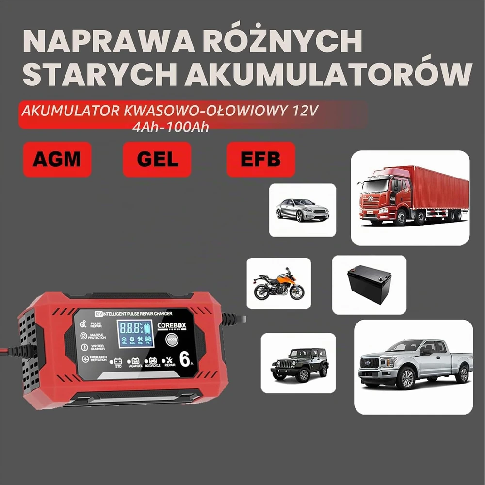 Gaethra automobilio akumuliatorių įkroviklis 12 V 6 A su LCD ekranu