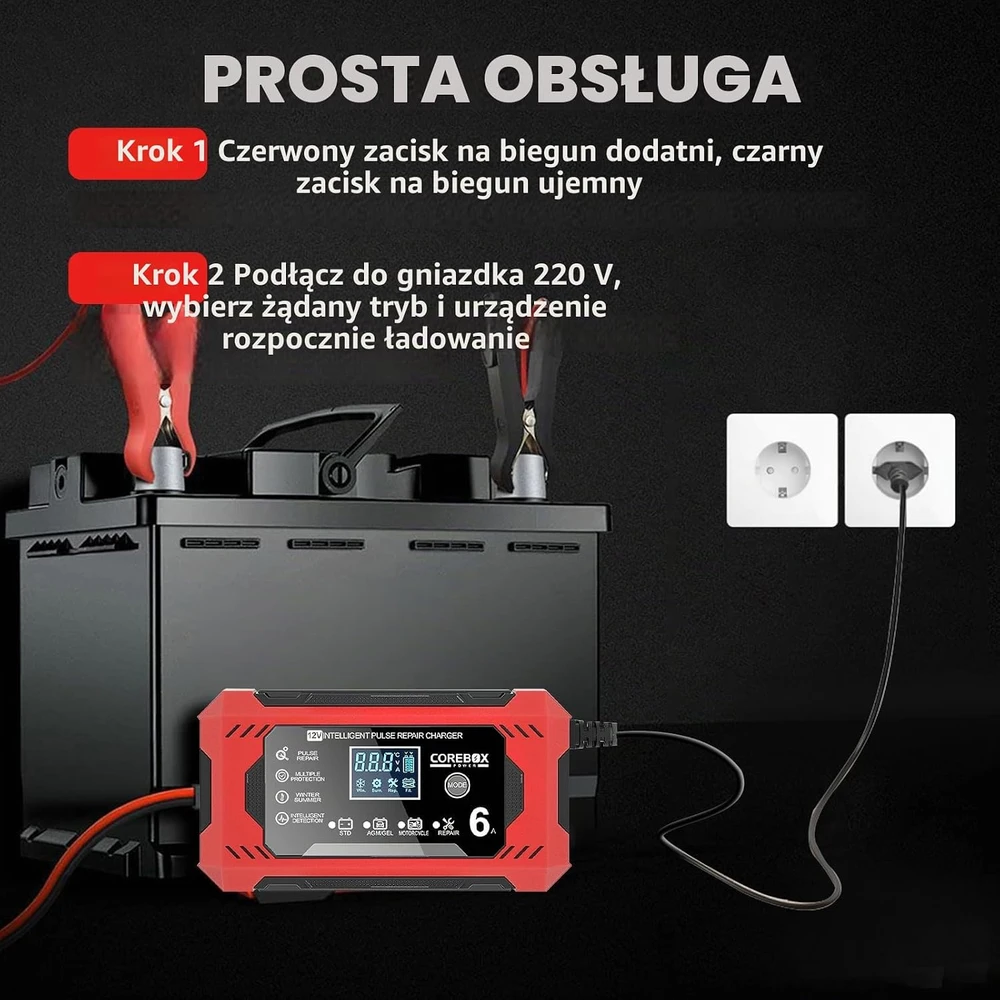 Gaethra automobilio akumuliatorių įkroviklis 12 V 6 A su LCD ekranu