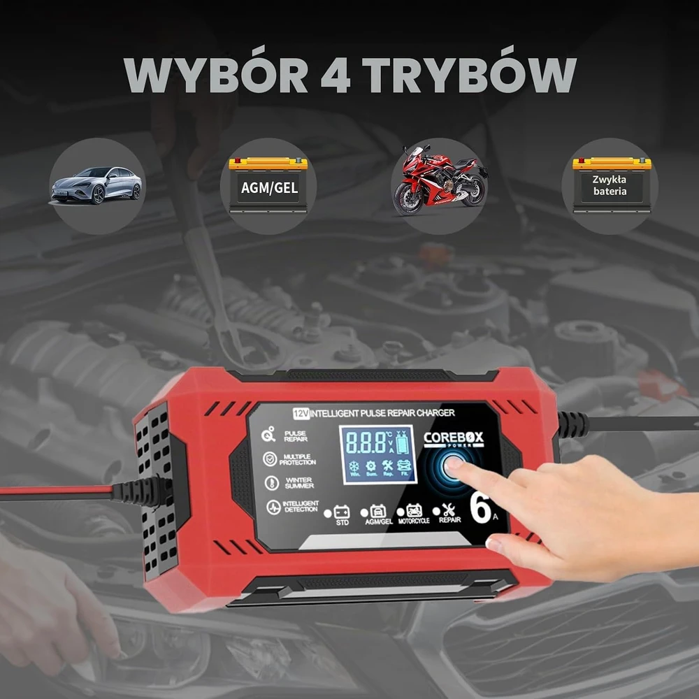Gaethra automobilio akumuliatorių įkroviklis 12 V 6 A su LCD ekranu
