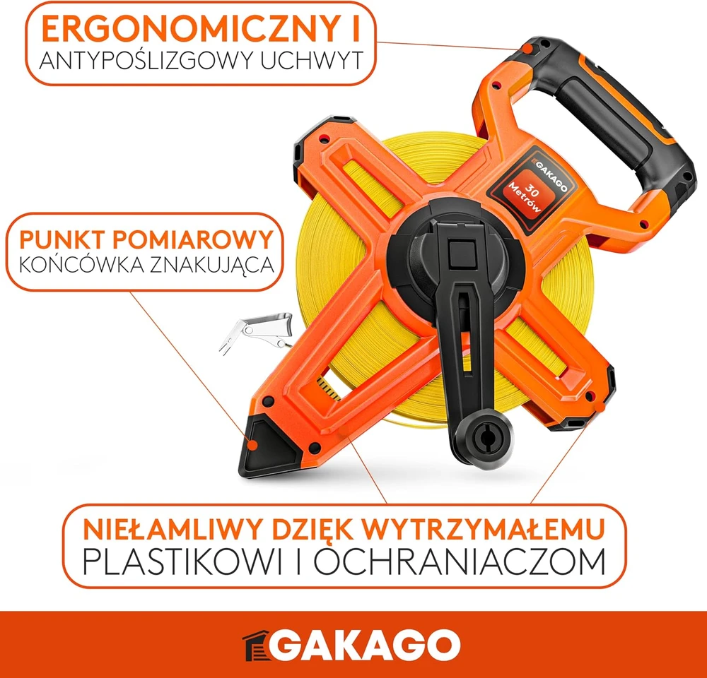 Gakago 30 m matavimo juosta su 3:1 pavaros mechanizmu ir svirtiniu fiksatoriumi