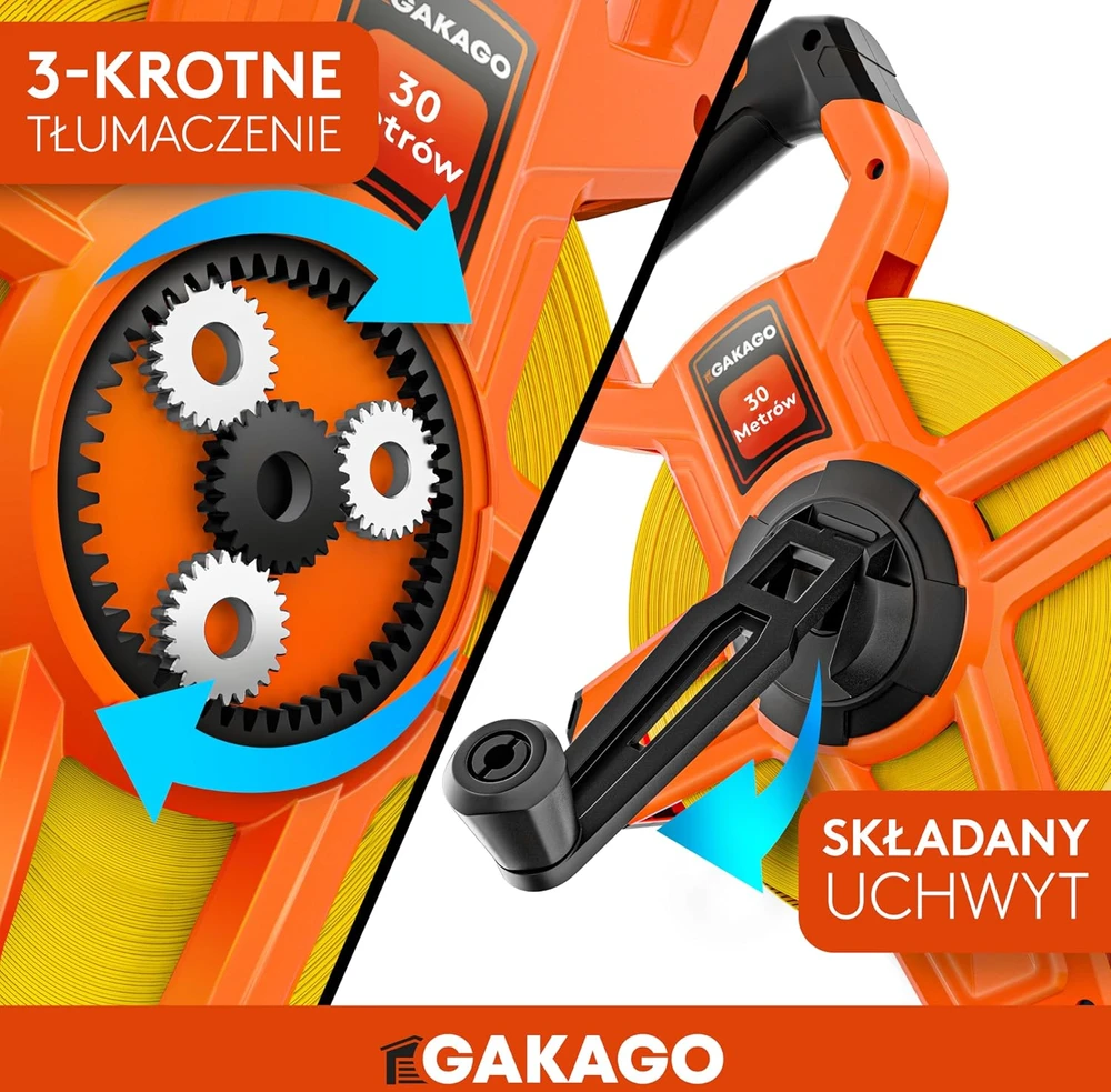 Gakago 30 m matavimo juosta su 3:1 pavaros mechanizmu ir svirtiniu fiksatoriumi