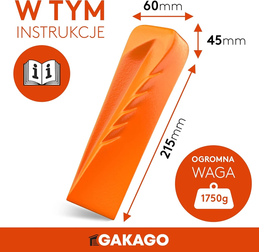 Gakago obrotinis skaldymo pleištas iš grūdintos plieninės masės, signalinė oranžinė, 1.78 kg