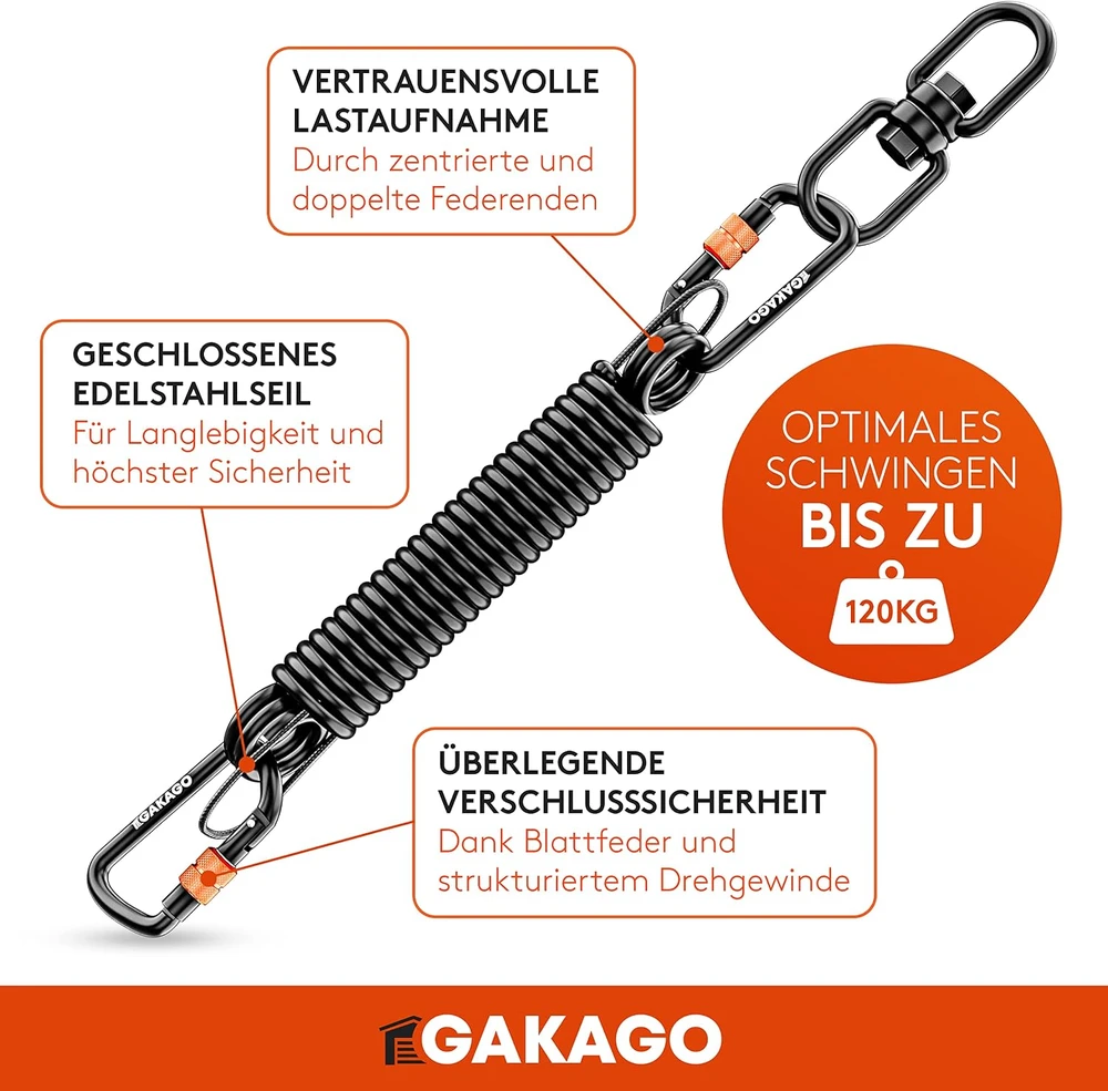Gakago pakabinamo krėslo spyruoklė su 360° sukamuoju šarnyru, 50–120 kg, Schwingfeder Hängesessel