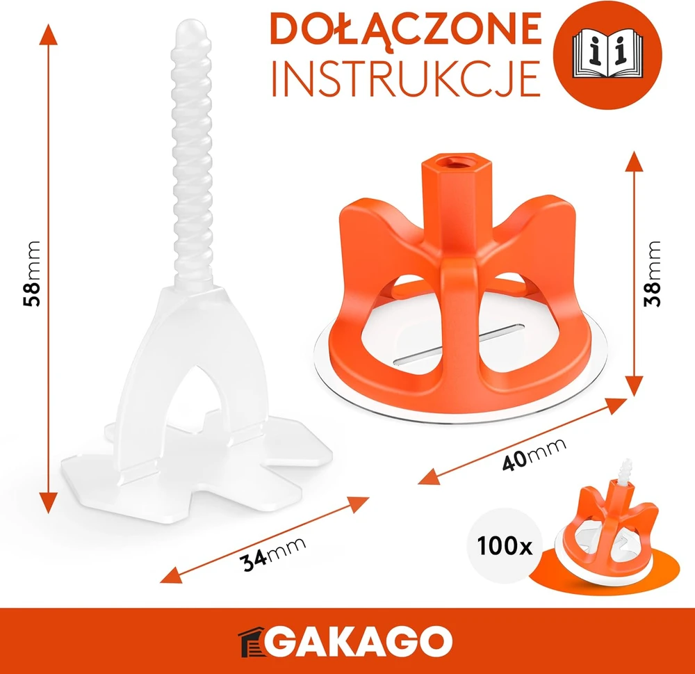 Gakago plytelių lyginimo sistema 300 dalių, 2 mm siūlėms, 3–18 mm plytelėms