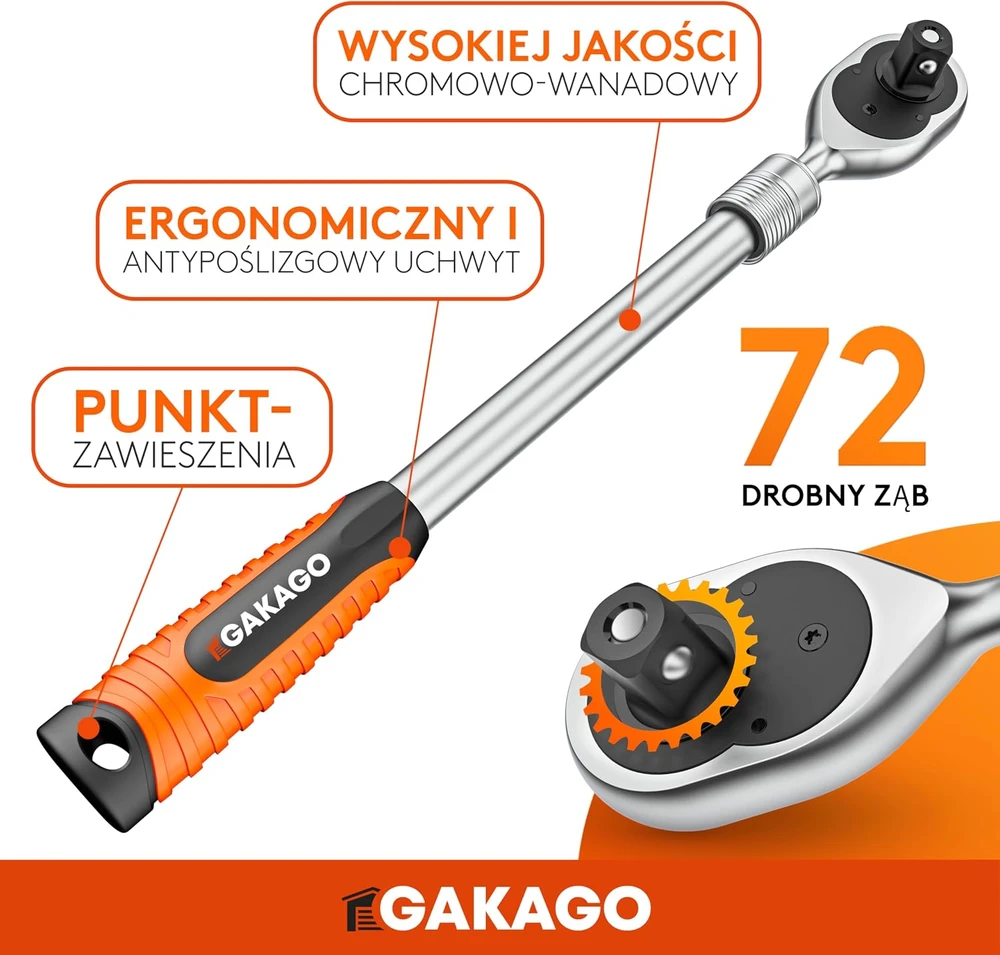 Gakago teleskopinis 1/2 col. reketinis raktas iki 60 cm, 72 dantų, 615 Nm Teleskop Knarre_450-600