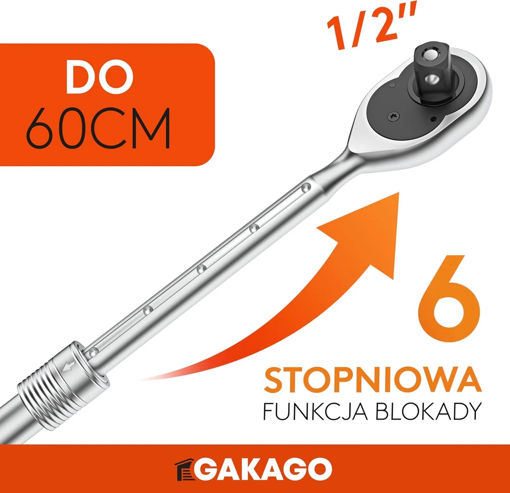 Gakago teleskopinis 1/2 col. reketinis raktas iki 60 cm, 72 dantų, 615 Nm Teleskop Knarre_450-600