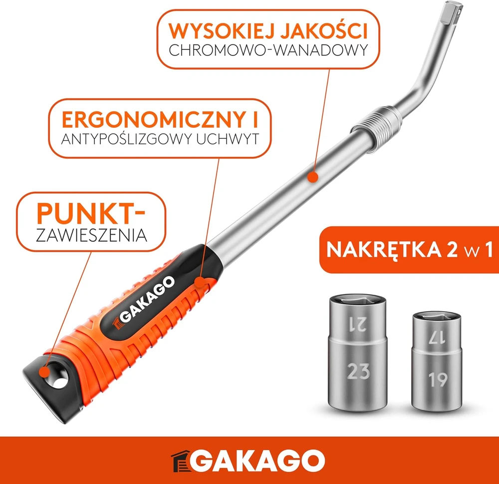 Gakago teleskopinis ratų veržlių raktas su 17/19 ir 21/23 mm galvutėmis