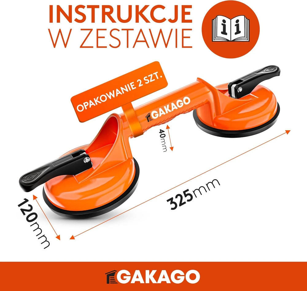 Gakago vakuuminių siurbtukų keltuvas 120 kg plytelėms ir stiklui, 2 vnt., VAC2-2pc