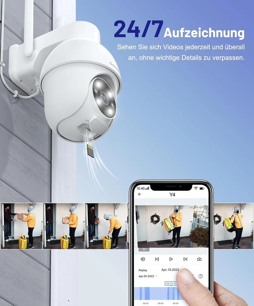 GALAYOU lauko stebėjimo kamera 2K, PTZ, Wi-Fi, IP65, naktinis matymas, Y4