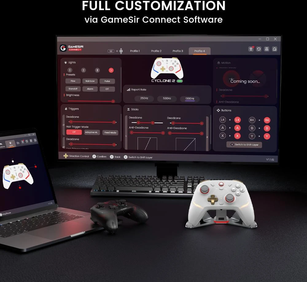 GameSir bevielis žaidimų pultas Cyclone 2, analoginiai Hall efekto spustelėjimai, RGB, juodas