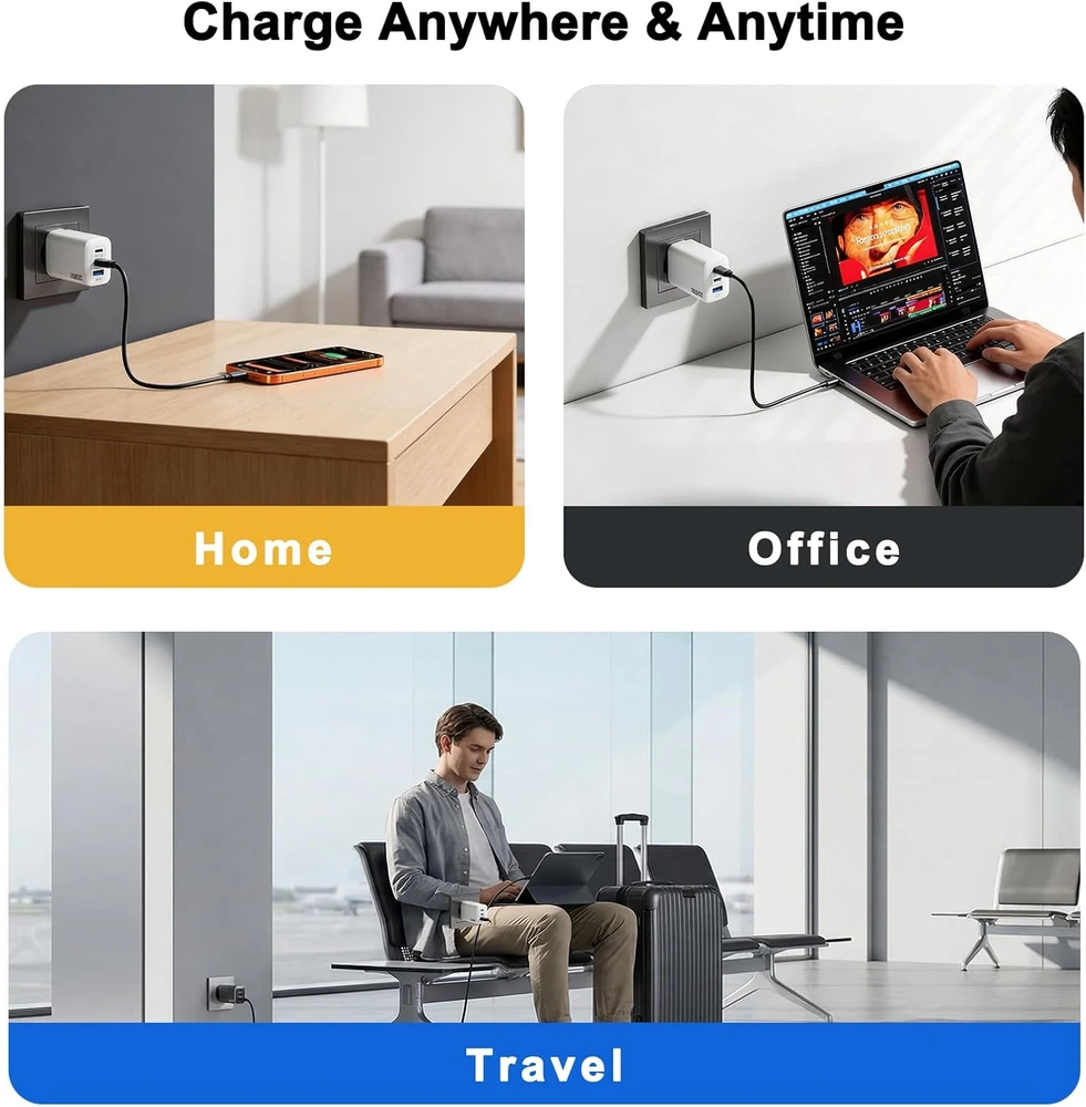 GaN Tech USB-C kroviklis 200 W, 3 jungtys, greitasis įkrovimas, PD, PPS, USB-C / USB-A, 2 m kabelis