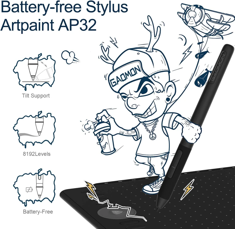 GAOMON grafinis planšetinis kompiuteris M1220 su 8192 lygių rašikliu ir USB-C