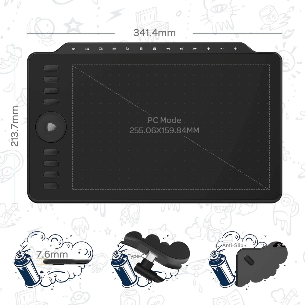 GAOMON grafinis planšetinis kompiuteris M1220 su 8192 lygių rašikliu ir USB-C