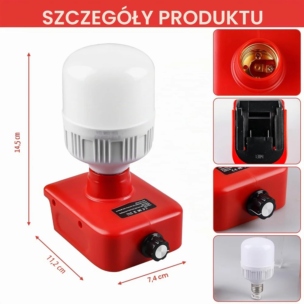 GAOUTO akumuliatorinis darbo šviestuvas 18 V, 12 W LED, E27, 150–1300 lm ZL682-Baterija lamp