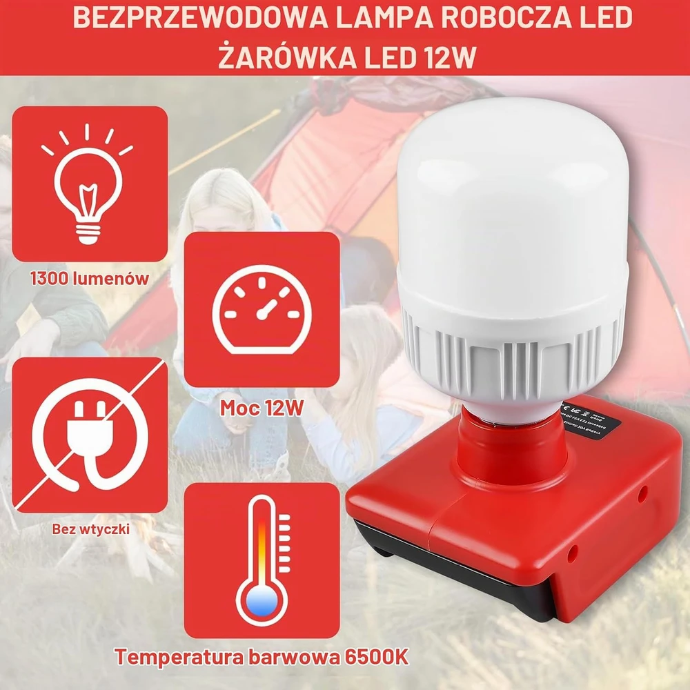 GAOUTO akumuliatorinis darbo šviestuvas 18 V, 12 W LED, E27, 150–1300 lm ZL682-Baterija lamp